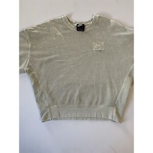 Nike Womens Large Cropped Crewneck Sweatshirt Green Oversized Cotton Blend